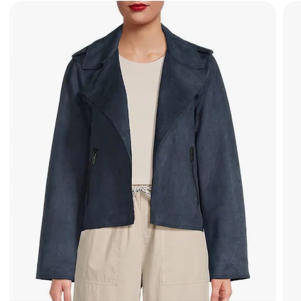 Andrew Marc Blue Blazer Faux Suede
